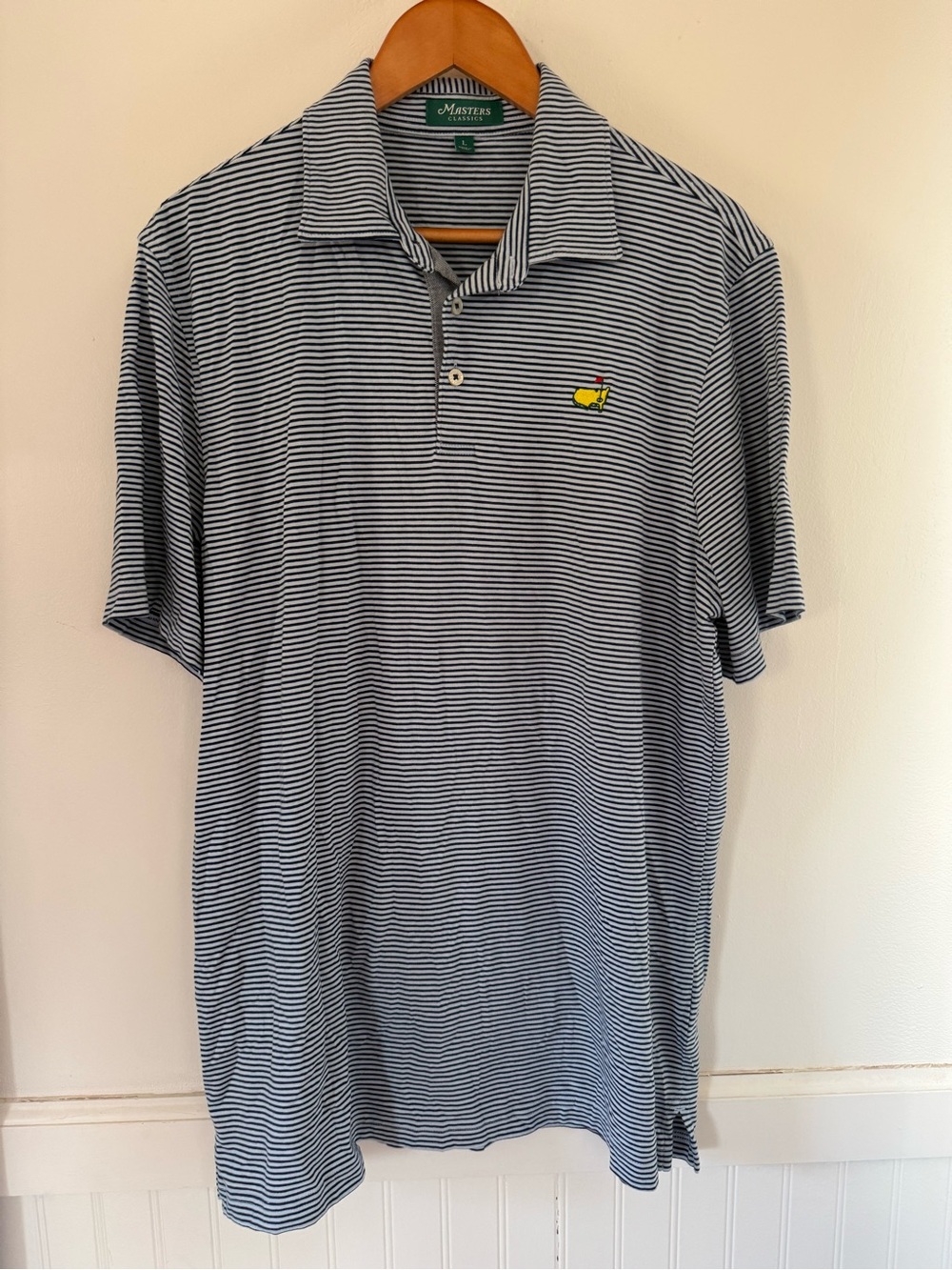 Masters Augusta National Shirt Mens Large Blue Striped Golf Polo Pima Cotton